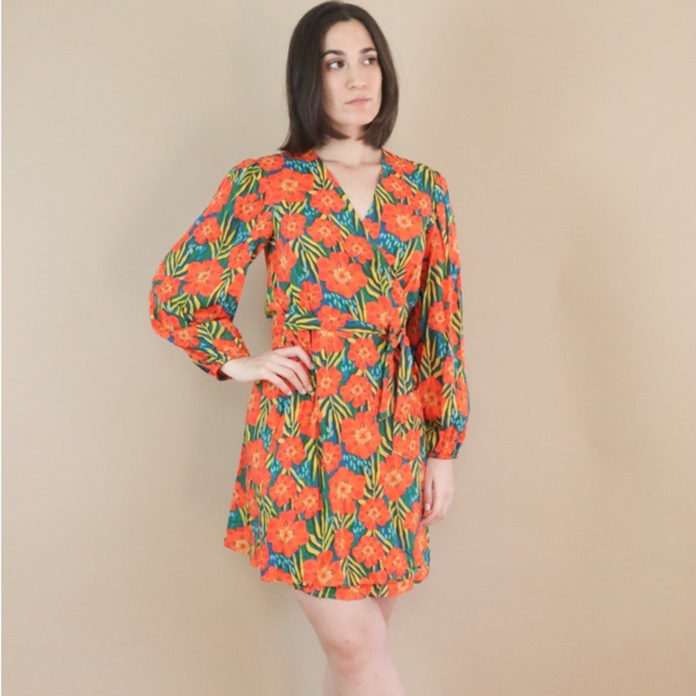 Traffic People Orange and Blue Floral Dress